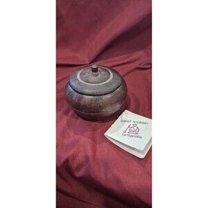 Vintage West Indian Originals Hand Turned Hardwood Trinket Jar Box With Tag EUC